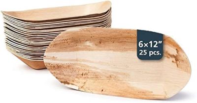 Export Quality |12 INCH Big Boat Shaped (Pack of 50) |Disposable Areca Palm Leaf Plate Ecofriendly Disposable Dinnerware | Heavy Duty Biodegradable for Wedding, Camping & Birthday Parties