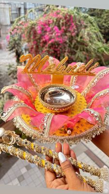Mehendi Ceremony Lotus Designer Platter with Katori & Chopa Sticks