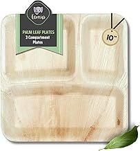 Export Quality Plates| Pack of 50| 10-inch Disposable Square Plates with 3 Partition, Uma Areca Cutlery Areca Palm Leaf Plate for Party and Function