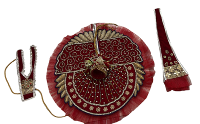 Kanha Ji Royal Red Designer Poshak (10 Inch) – Premium Handcrafted Dress for Laddu Gopal