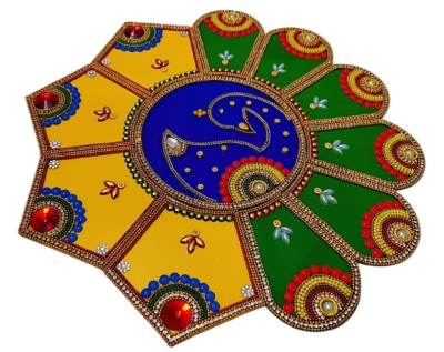 Traditional Diya & Peacock Rangoli – 12 Inch