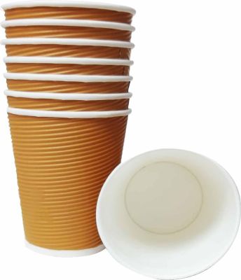 Premium Disposable Ripple Kraft Paper Cups | Pack of 50 | 300ml Glass for Hot & Cold Beverages | Rolled Rims, Recyclable | Coffee | Tea and Drinks in Office | Festival | Party Eco Friendly